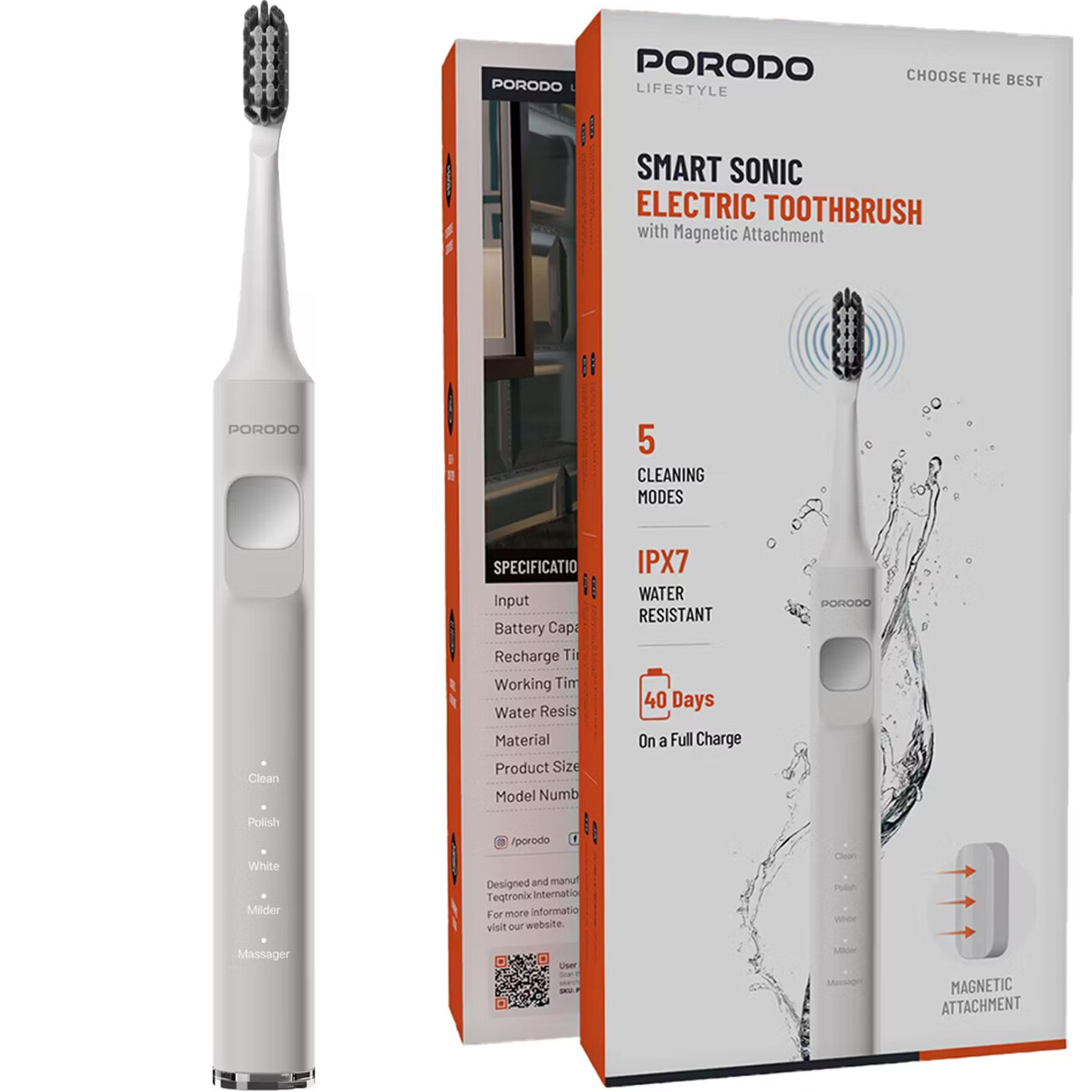 مسواک برقی پورودو Porodo مدل PDLFSTETBWH با 5 حالت شستشو