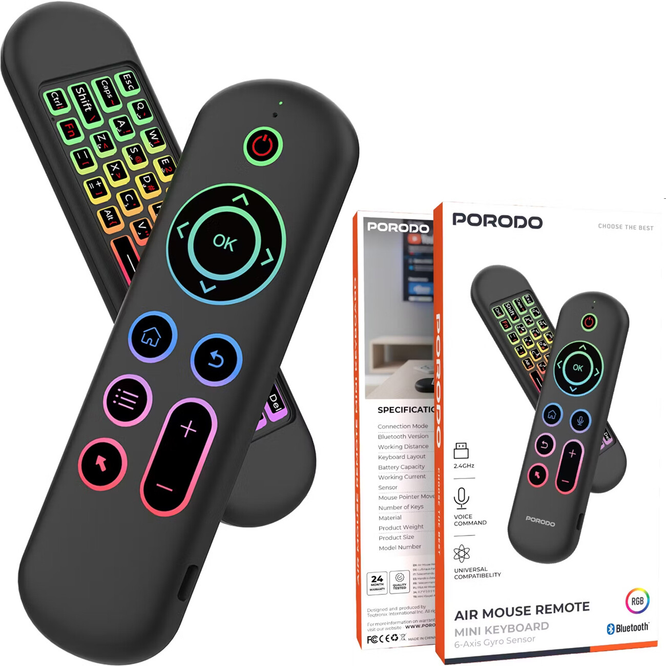 ریموت کنترل بی سیم پورودو Porodo مدل PDARMKBBK با کیبورد