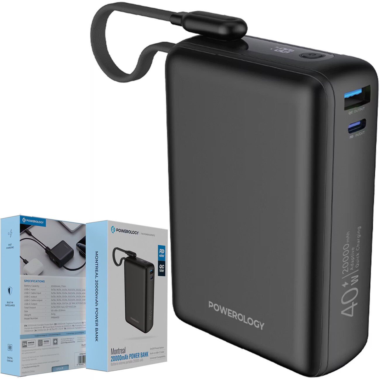 پاور بانک 20000 پاورولوژی Powerology مدل PPBAM22BK توان 40 وات
