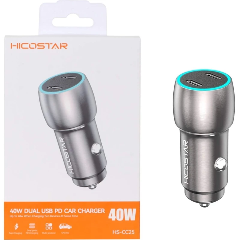 شارژر فندکی فست شارژ هایکو استار HICOSTAR مدل HS-CC25 توان 40 وات