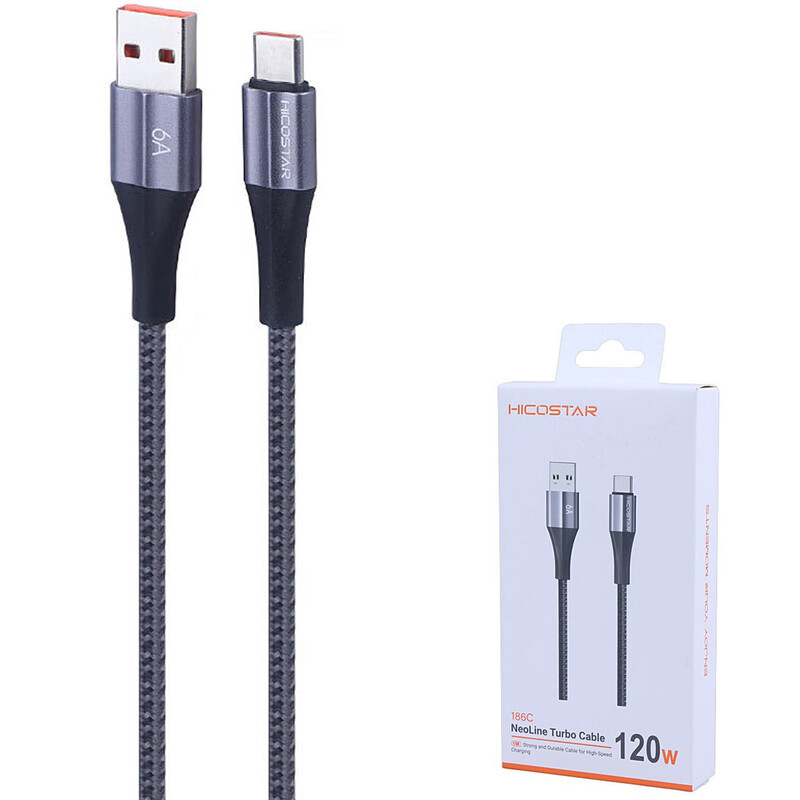 کابل تایپ سی 120 وات هایکو استار HICOSTAR مدل 186C یک متری