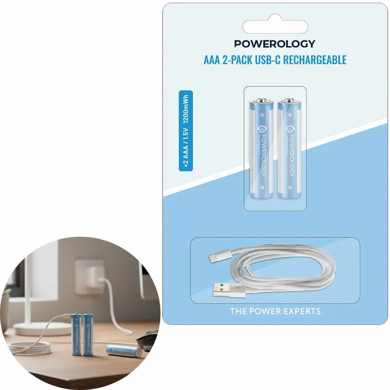 باتری نیم قلمی شارژی پاورولوژی Powerology مدل PWAAA122 بسته 2 عددی