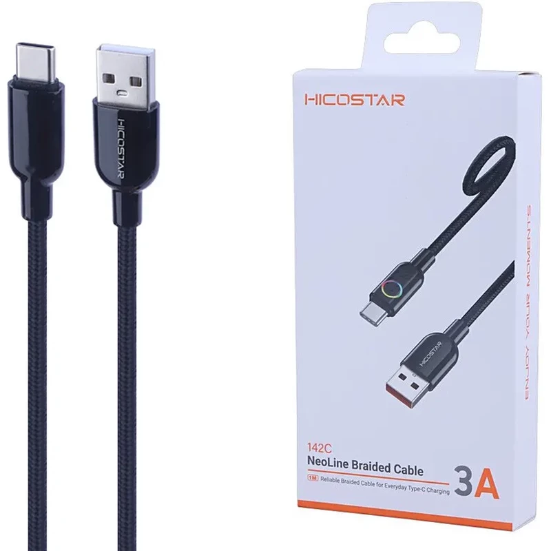 کابل تایپ سی هایکواستار HICOSTAR مدل 142C جریان 3 آمپر 1 متر