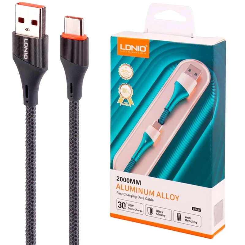 کابل شارژ تایپ سی الدنیو LDNIO مدل LS632 توان 30 وات 2 متر