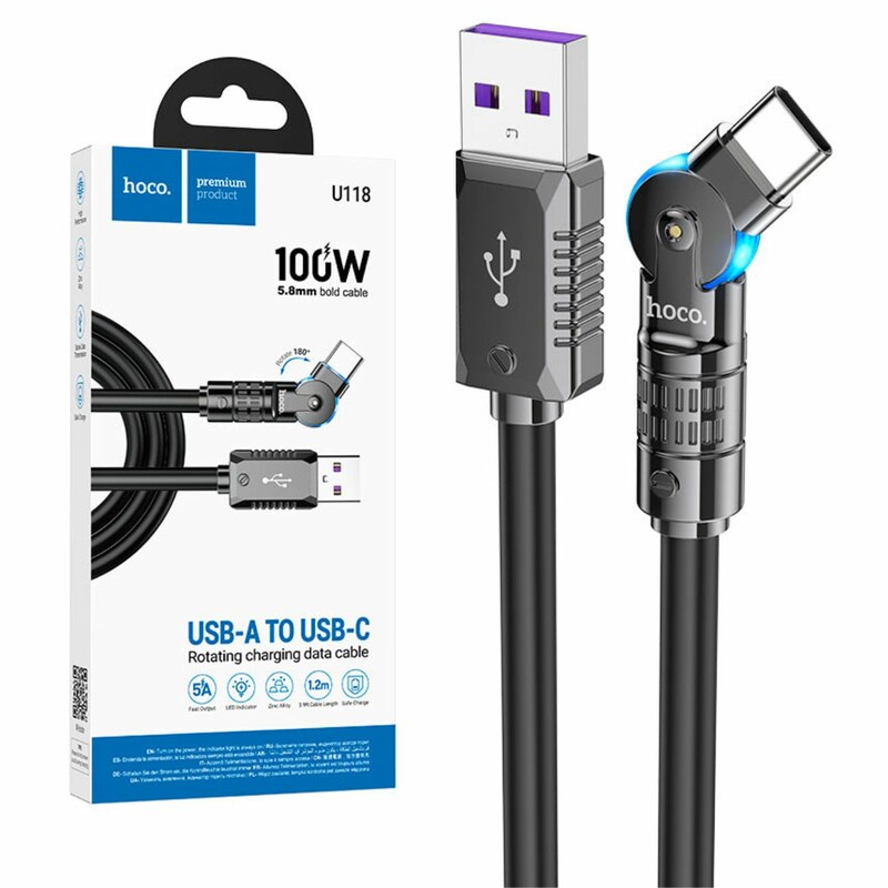 کابل USB به تایپ سی هوکو Hoco مدل U118 توان 100 وات 1.2 متر