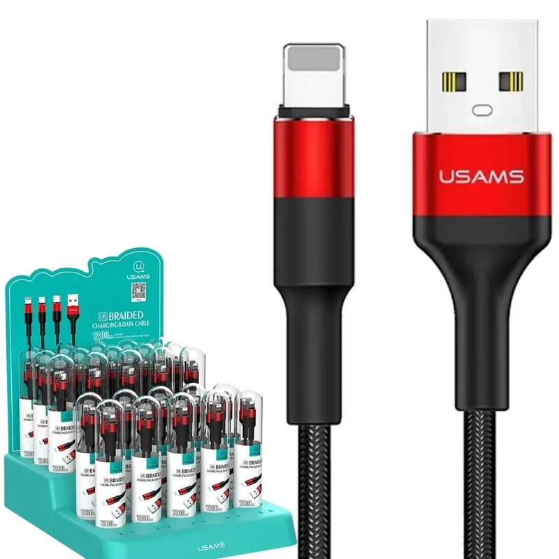 کابل شارژ لایتنینگ یوسامز مدل SJ220 U5 روکش بافته 1.2 متر