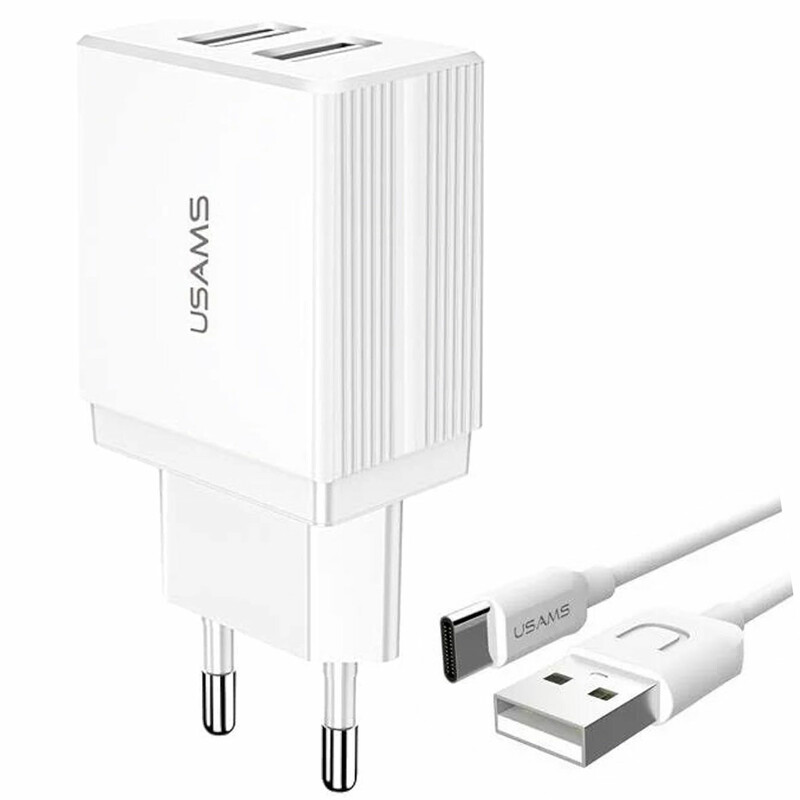 شارژر دیواری 2.1 آمپر یوسامز USAMS مدل cc090+sj099 با کابل تایپ سی