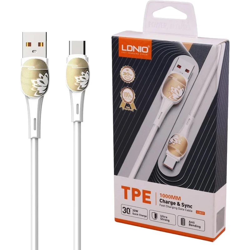کابل شارژ تایپ سی الدنیو LDNIO مدل LS831 توان 30 وات  1 متر