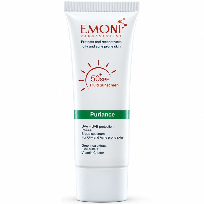 فلوئید ضد آفتاب بی رنگ امونی مدل Puriance مناسب پوست چرب و داراى آکنه SPF50+ حجم 50ml