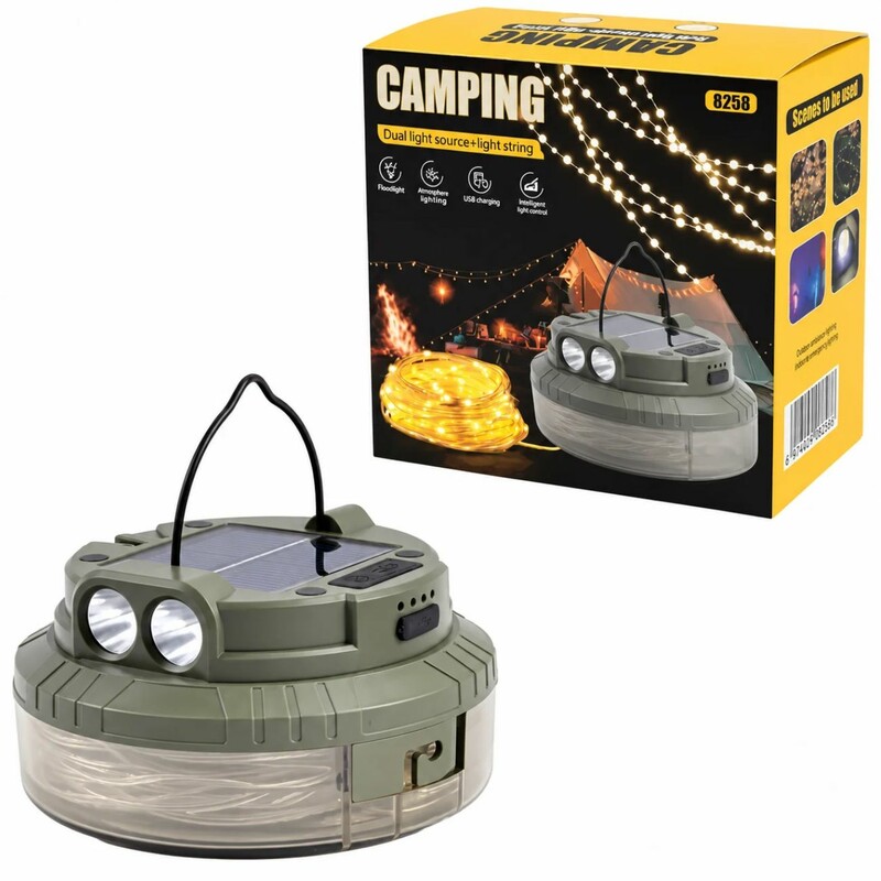 چراغ کمپینگ خورشیدی ریسه ای مدل 8258 با ریسه LED به طول 20 متر