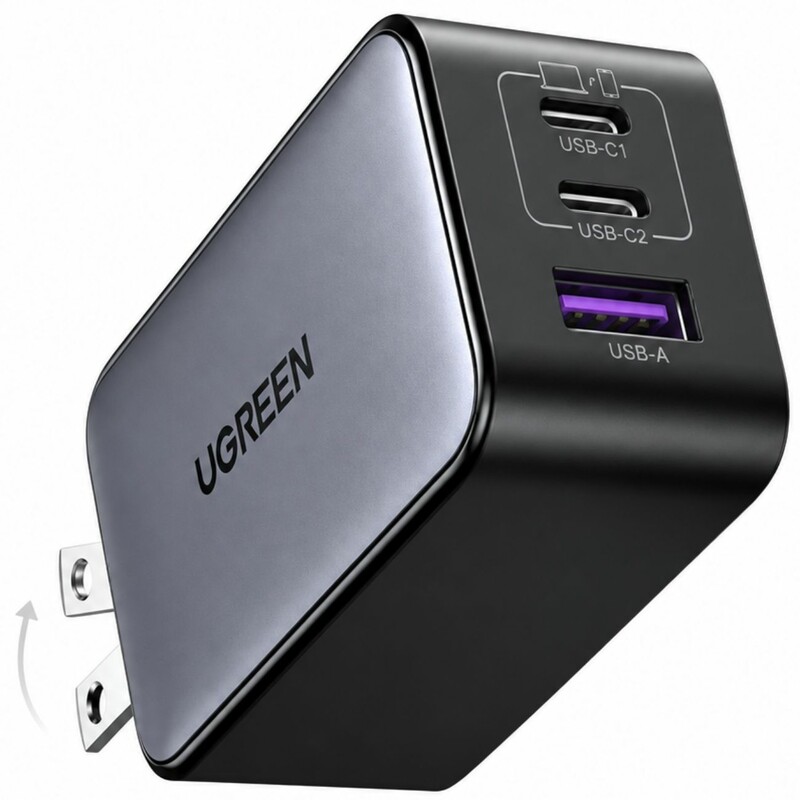 شارژر دیواری یوگرین UGREEN مدل CD244 سه پورت GaN II با توان 65 وات
