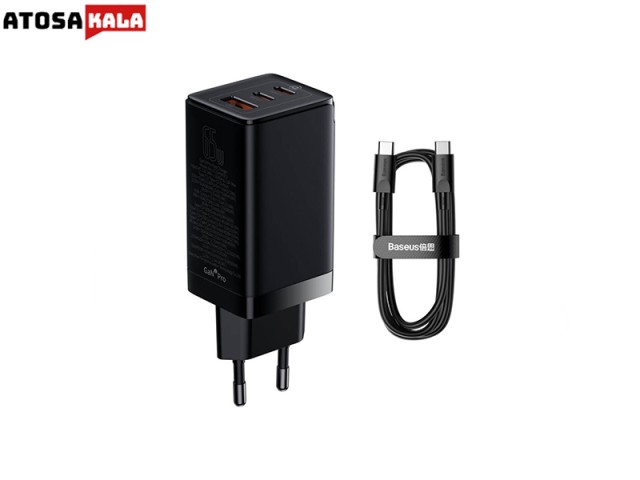 شارژر دیواری فست شارژ بیسوس Baseus GaN3 Pro Fast Charger 2C+U CCGP050101 EU توان 65 وات