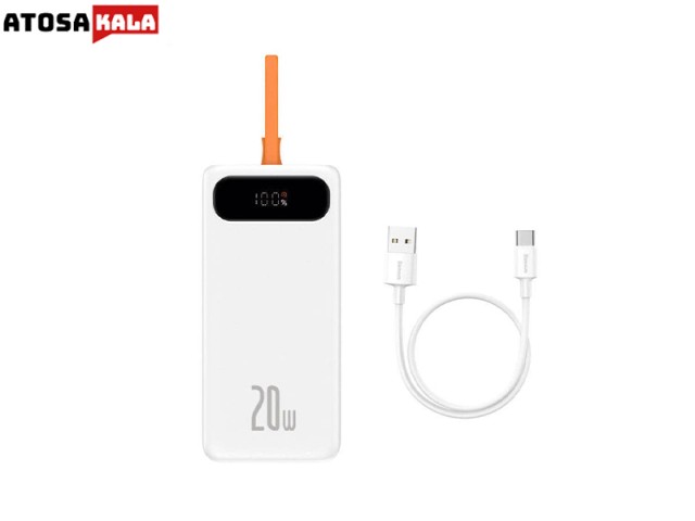 پاوربانک 10000 فست شارژ Baseus Block Digital Display PPBLK-02 توان 20 وات با کابل متصل لایتنینگ