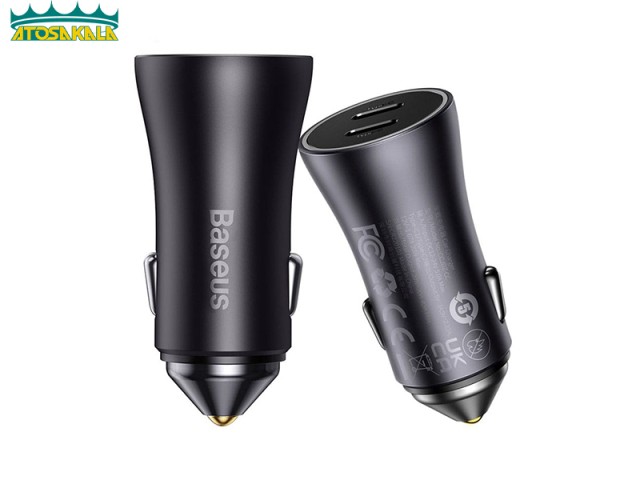 شارژر فندکی خودرو دو پورت تایپ‌سی 40 وات بیسوس Baseus Golden Contactor Pro Car Charger GJP000013