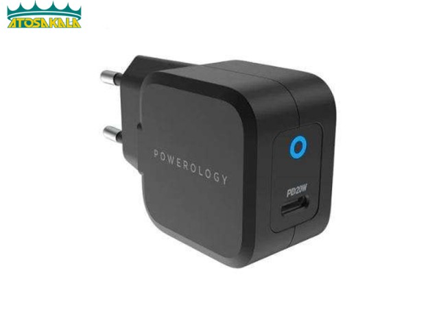 شارژر دیواری پاورولوژی Powerology Ultra-Compact PD GaN Charger EU P20WGNEUBK توان 20 وات