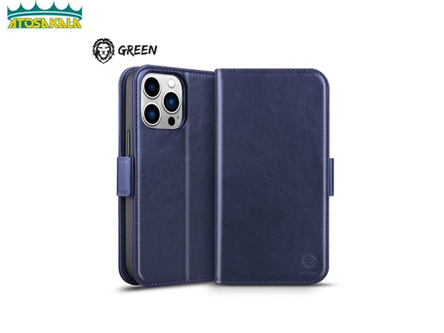 کیف چرمی مگ سیف گرین لاین آیفون Apple iPhone 13 Pro Green Lion 2 in 1 Leather Wallet