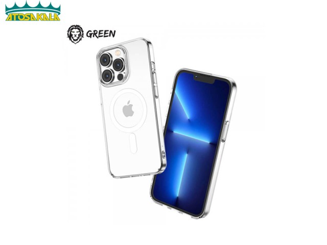 قاب محافظ مگنتی گرین لاین آیفون Apple iPhone 13 Pro Max Green Lion Magsafe Delgado Clear Case