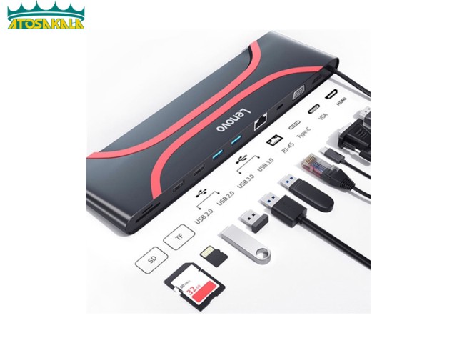 استند و هاب 10 پورت لنوو Lenovo LX1901 10 in 1 Type C HUB Docking Station Stand کارت خوان