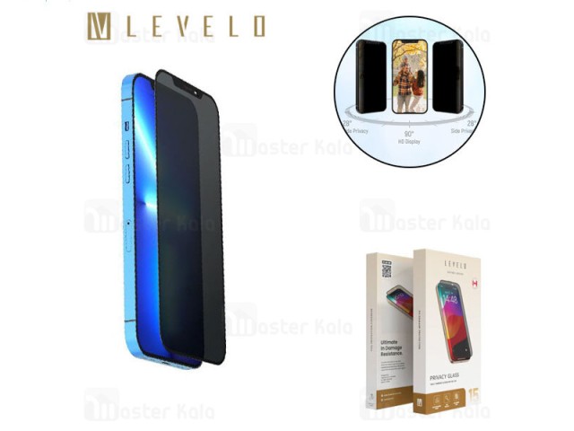 گلس حریم شخصی تمام صفحه تمام چسب آیفون لولو Apple iPhone 15 Levelo Privacy