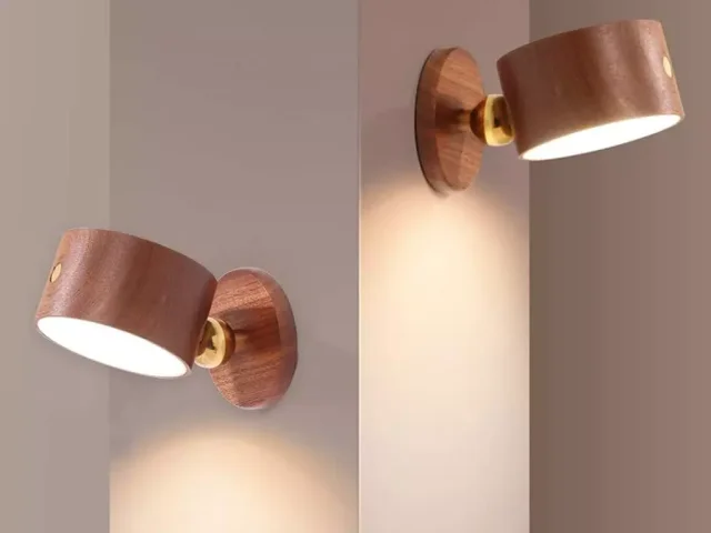 چراغ دیواری چوبی لمسی شارژی با قابلیت چرخش 360 درجه NO-HB013 Wooden Wall Lamp USB Rechargeable Night Light Touch Dimming Magnetic