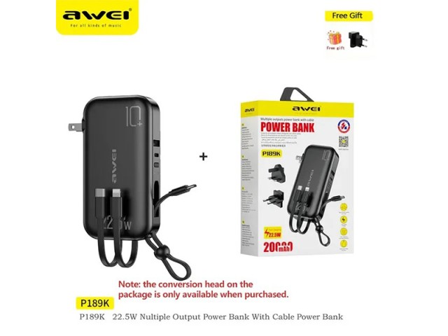 پاوربانک 10000 و شارژر دیواری باوین Bavin PC032Y توان 22.5 وات همراه با 3 کابل متصل