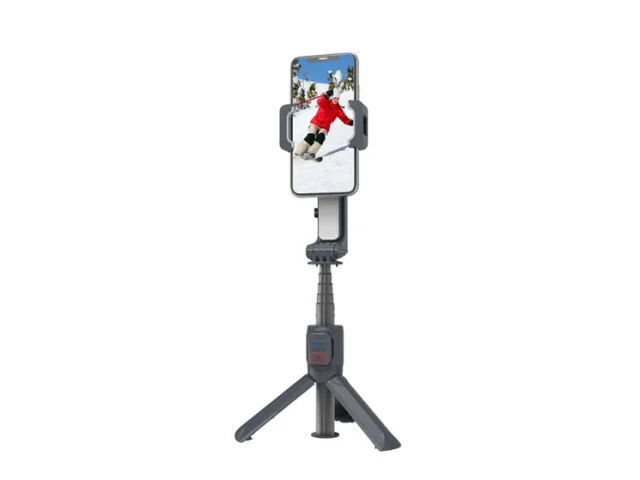 گیمبال و استبلایزر موبایل پرودو Porodo 2-Axis Gimbal Stabilizer PD-ASGMRC دارای سه پایه و چراغ