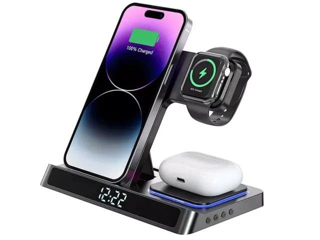 استند و شارژر وایرلس رومیزی 5 کاره 15 وات ویوو Wiwu Wi-W006 5 in1 wireless charger