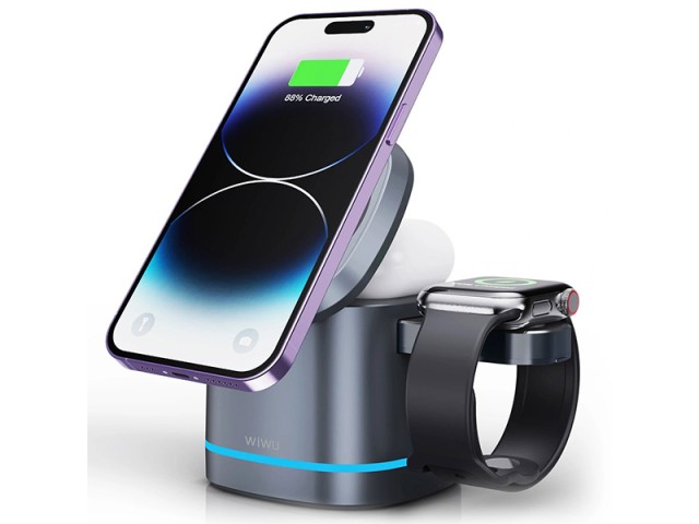 شارژر بی سیم رومیزی 15 وات سه کاره ویوو WiWU Wi-W024 RUBIK’S CUBE 3 in 1 Wireless Charger