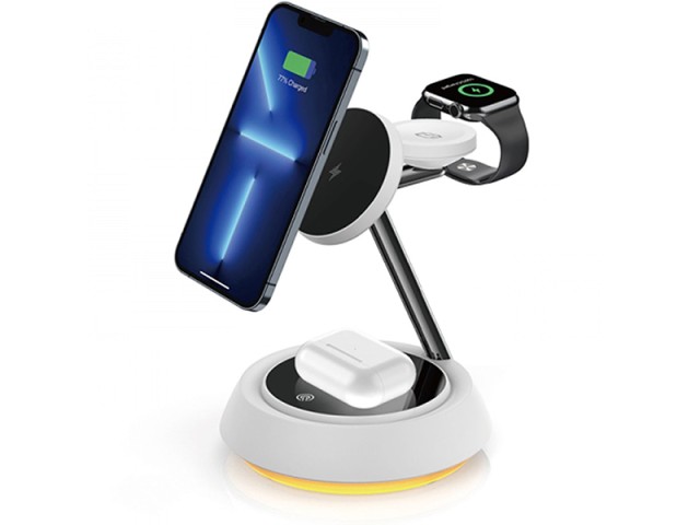 شارژر وایرلس مگنتی رومیزی 15 وات ویوو WiWU Wi-W002 15W 3 in 1 Magnetic Desktop Wireless Charger