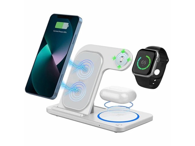 استند و شارژر بی سیم 15 واتی سه کاره رومیزی ویوو WIWU Wi-W020 Folding 3-in-1 15W Magnetine Charger Mobile Phone Charger