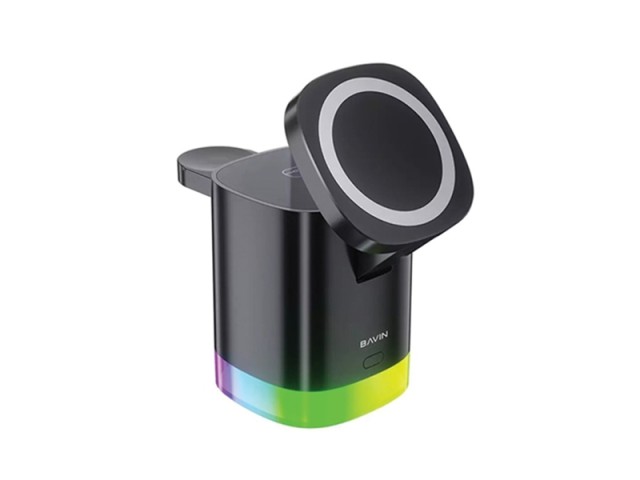 استند و شارژر وایرلس چندکاره باوین Bavin PC1033 توان 15 وات با قابلیت شارژ اپل واچ