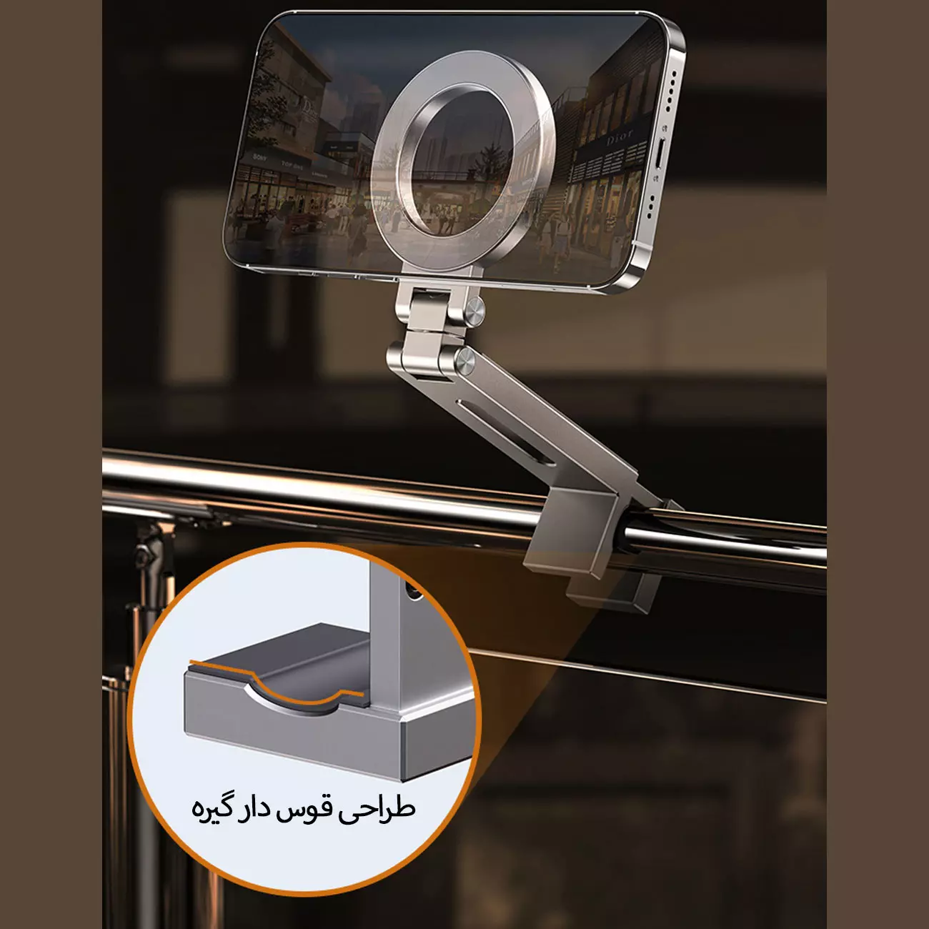 هولدر مگنتی گوشی موبایل و تبلت قابل اتصال به لبه میز، تخت و خودرو تاشو E01