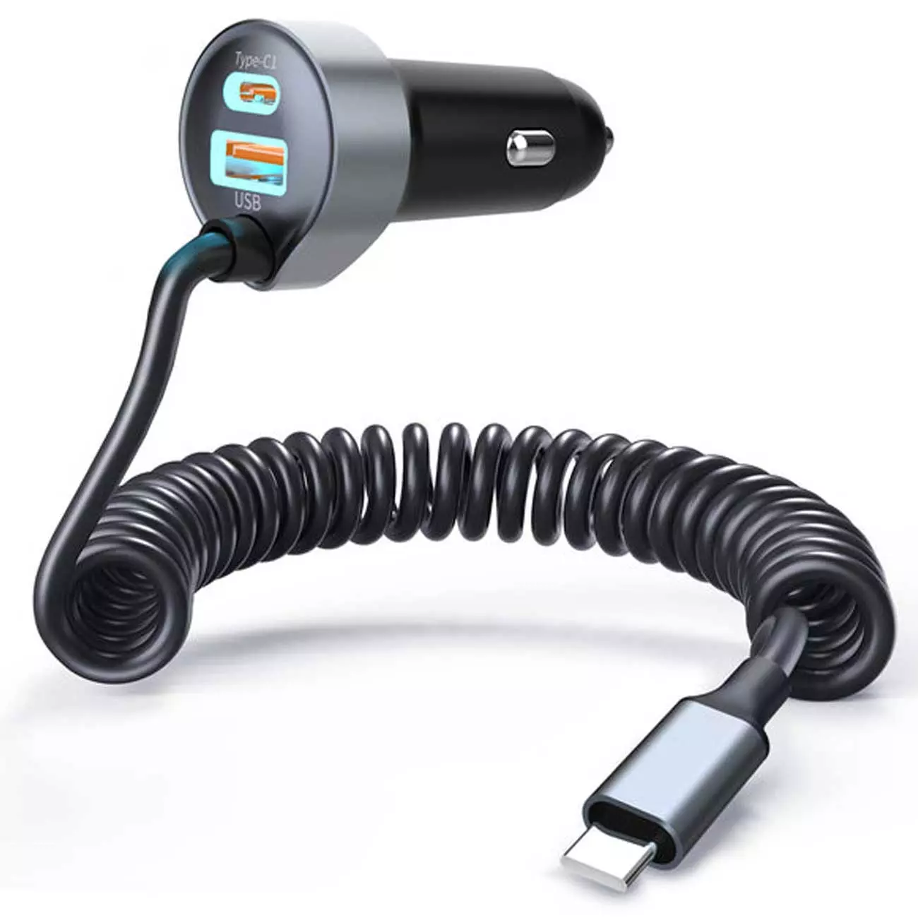 شارژر فندکی 65 وات دو پورت پرووان با کابل تایپ سی PCG27