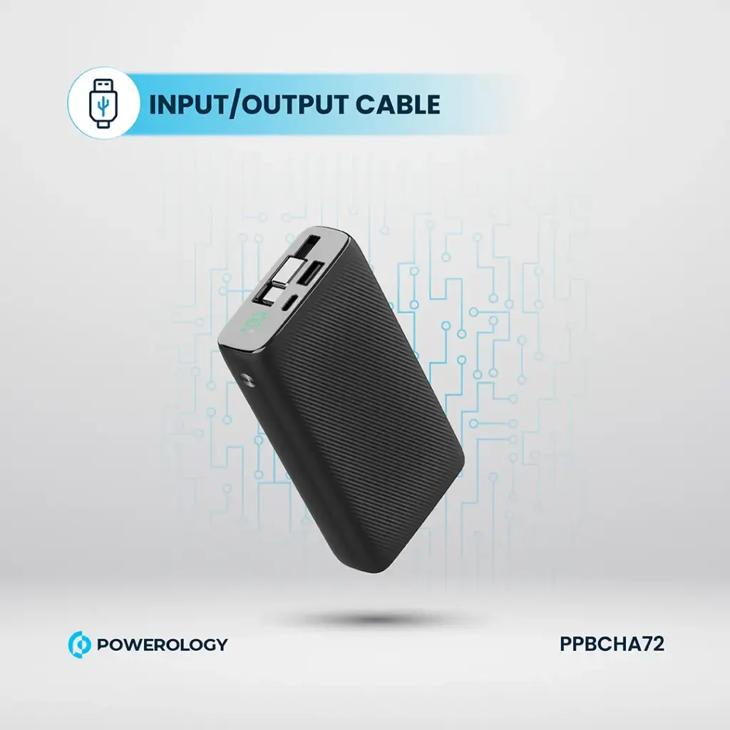 پاوربانک 35 وات 20000 با کابل تایپ سی جمع شونده پاورولوژی Powerology Power Bank PPBCHA72