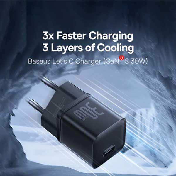 آداپتور دیواری 30 وات بیسوس Baseus GaN5S Fast Charger CCGAN30E5-S