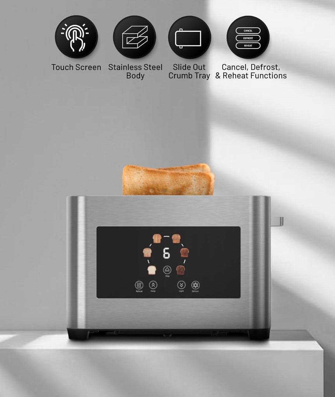 توستر 850 وات پرودو Porodo Lifestyle 2-Slice Digital Pop up Toaster 850W PD-LFST001