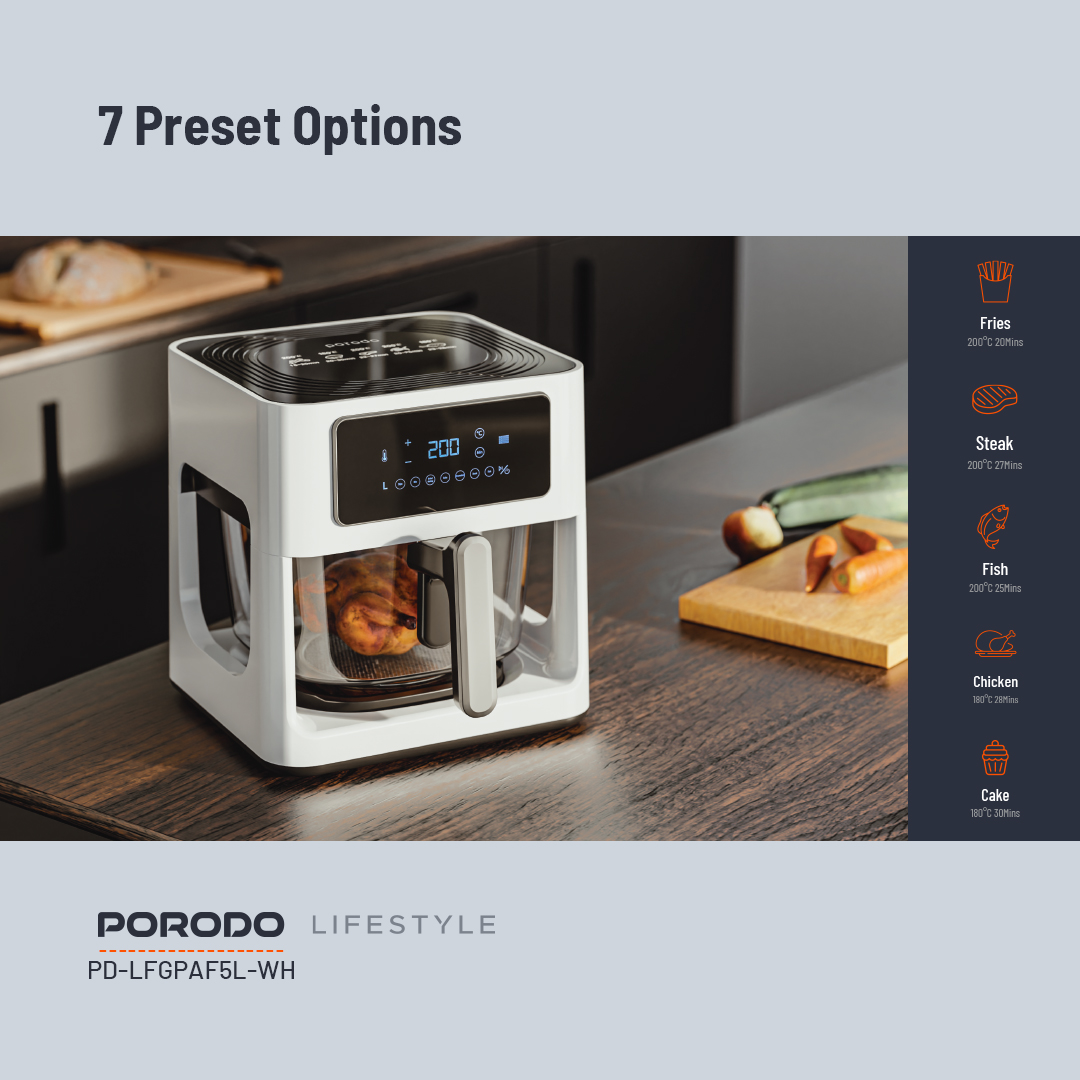 هواپز شیشه ای پرودو Porodo LifeStyle 5L Glass Pot Air Fryer PD-LFGPAF5L