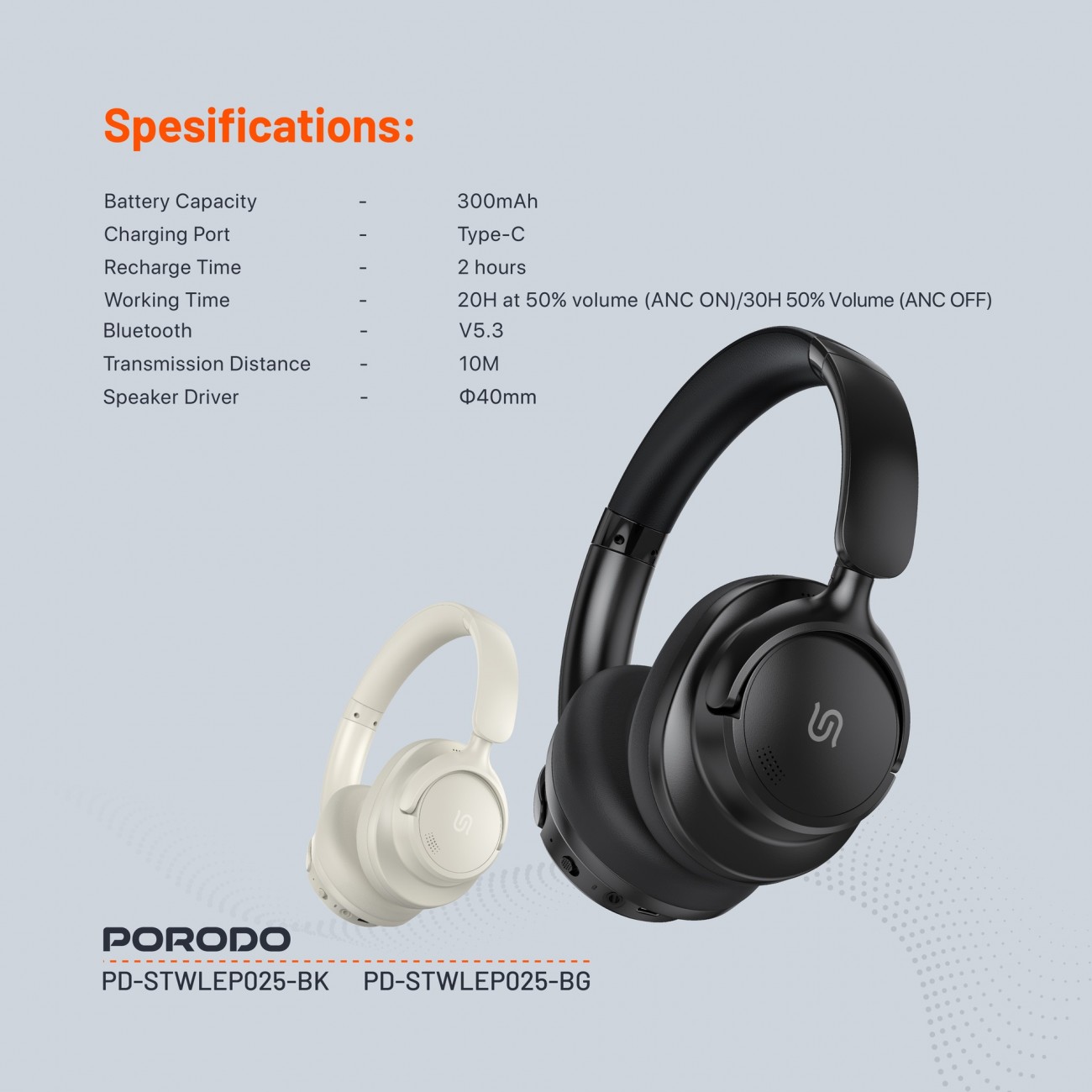 هدست بیسیم پرودو Porodo Soundtec Zen Active Noise-Cancellation Headphone PD-STWLEP025