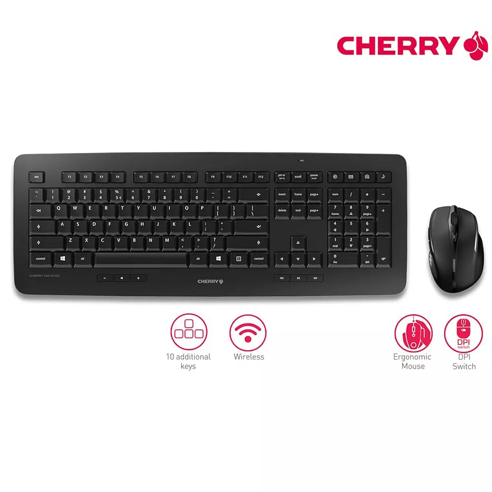 ست موس و کیبورد بی سیم ارگنومیک چری DW 5100