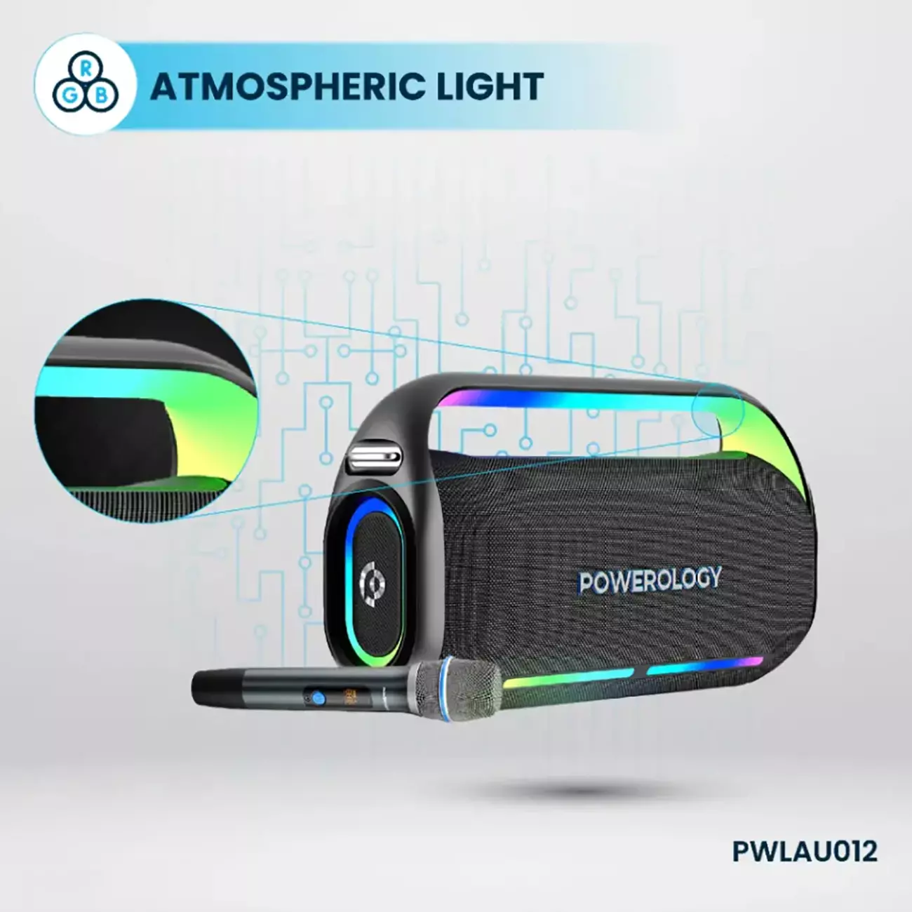 اسپیکر بلوتوثی کارائوکه همراه میکروفون پاورولوژی PWLAU012