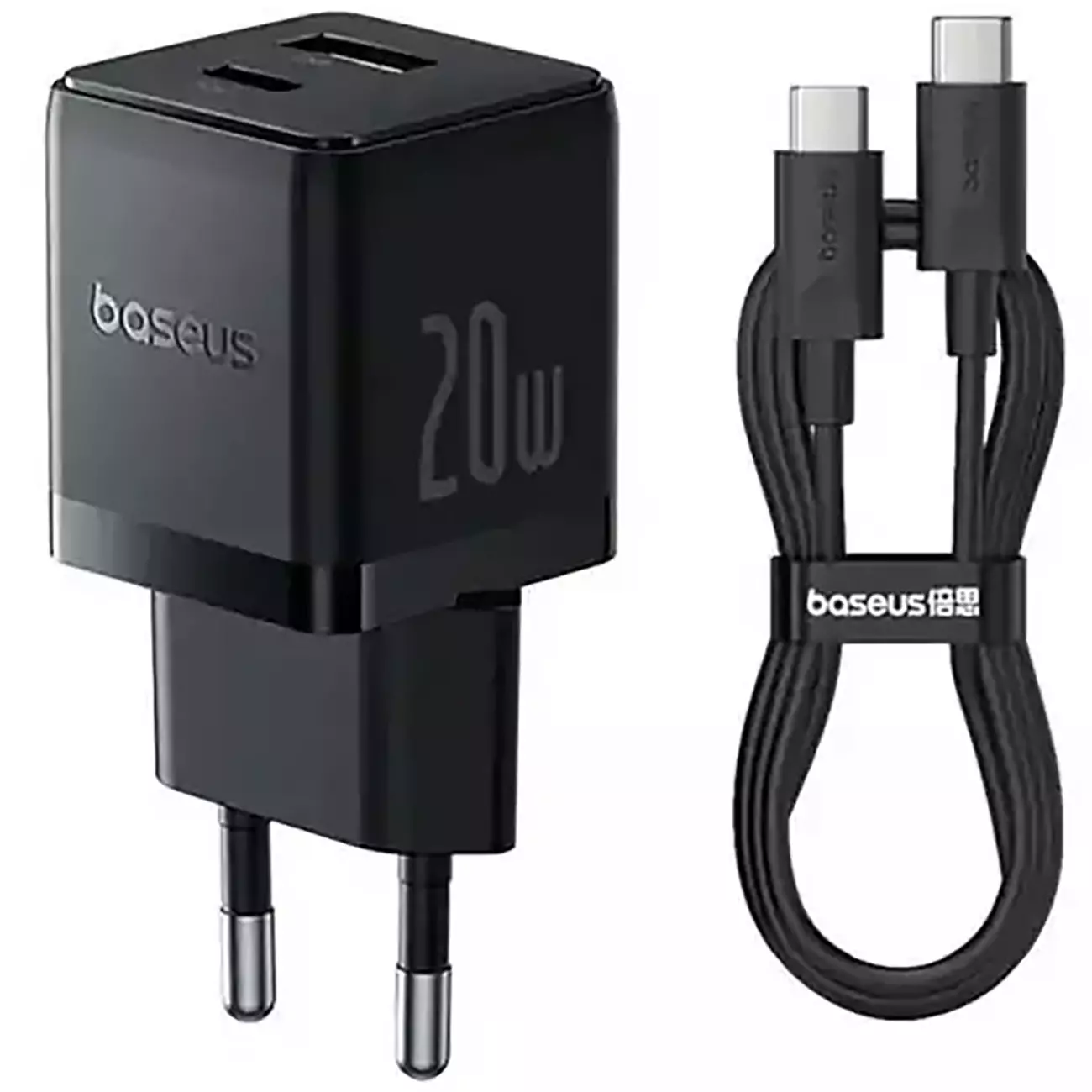 شارژر دیواری 20 وات فست شارژ Type-C و USB بیسوس با کابل دو سر تایپ سی CCZC20UE