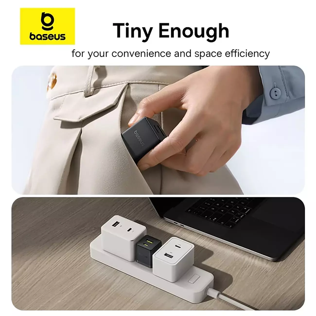 شارژر دیواری 20 وات فست شارژ Type-C و USB بیسوس با کابل دو سر تایپ سی CCZC20UE