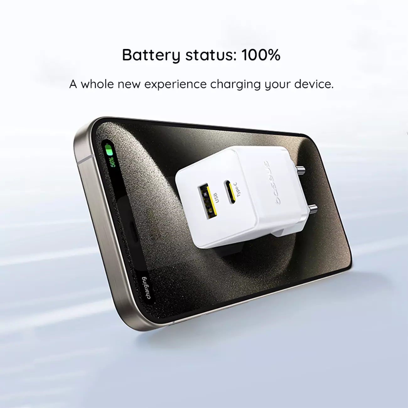 شارژر دیواری 20 وات فست شارژ Type-C و USB بیسوس با کابل دو سر تایپ سی CCZC20UE