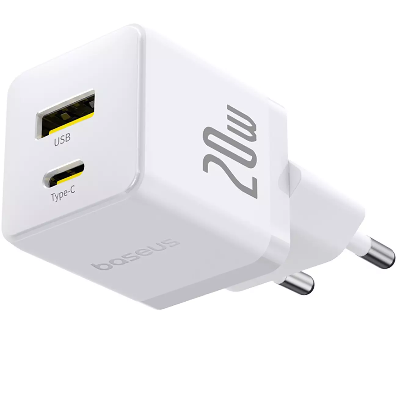 شارژر دیواری 20 وات فست شارژ Type-C و USB بیسوس با کابل دو سر تایپ سی CCZC20UE