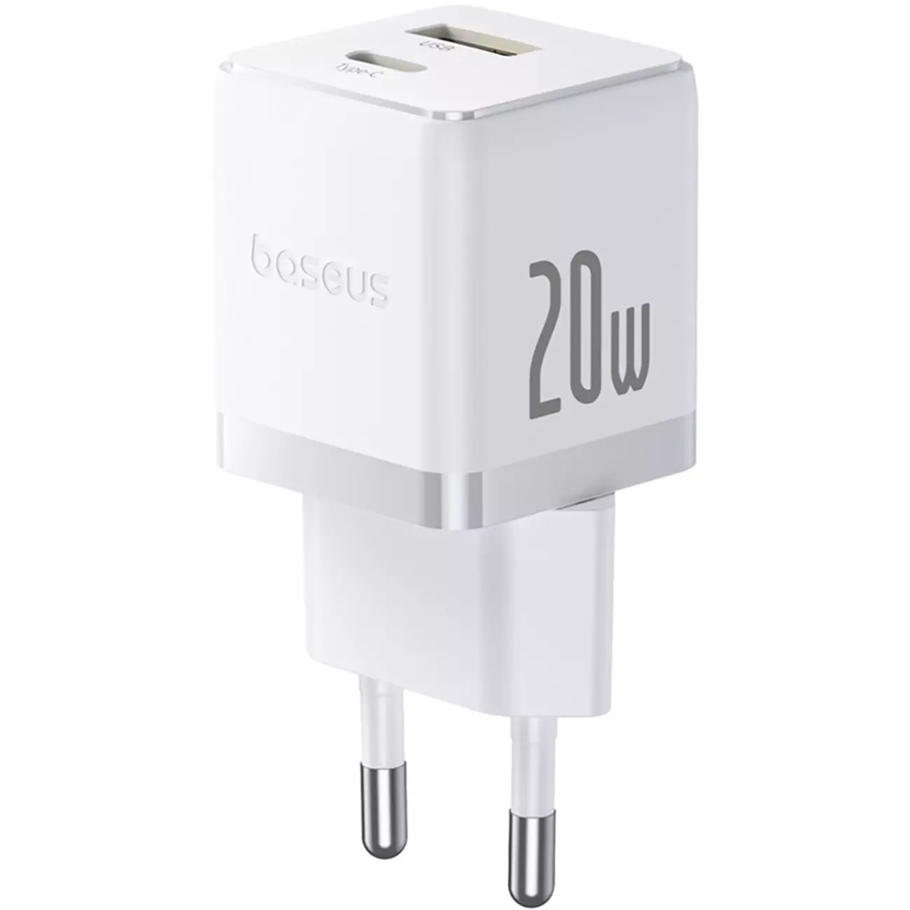 شارژر دیواری 20 وات فست شارژ Type-C و USB بیسوس با کابل دو سر تایپ سی CCZC20UE