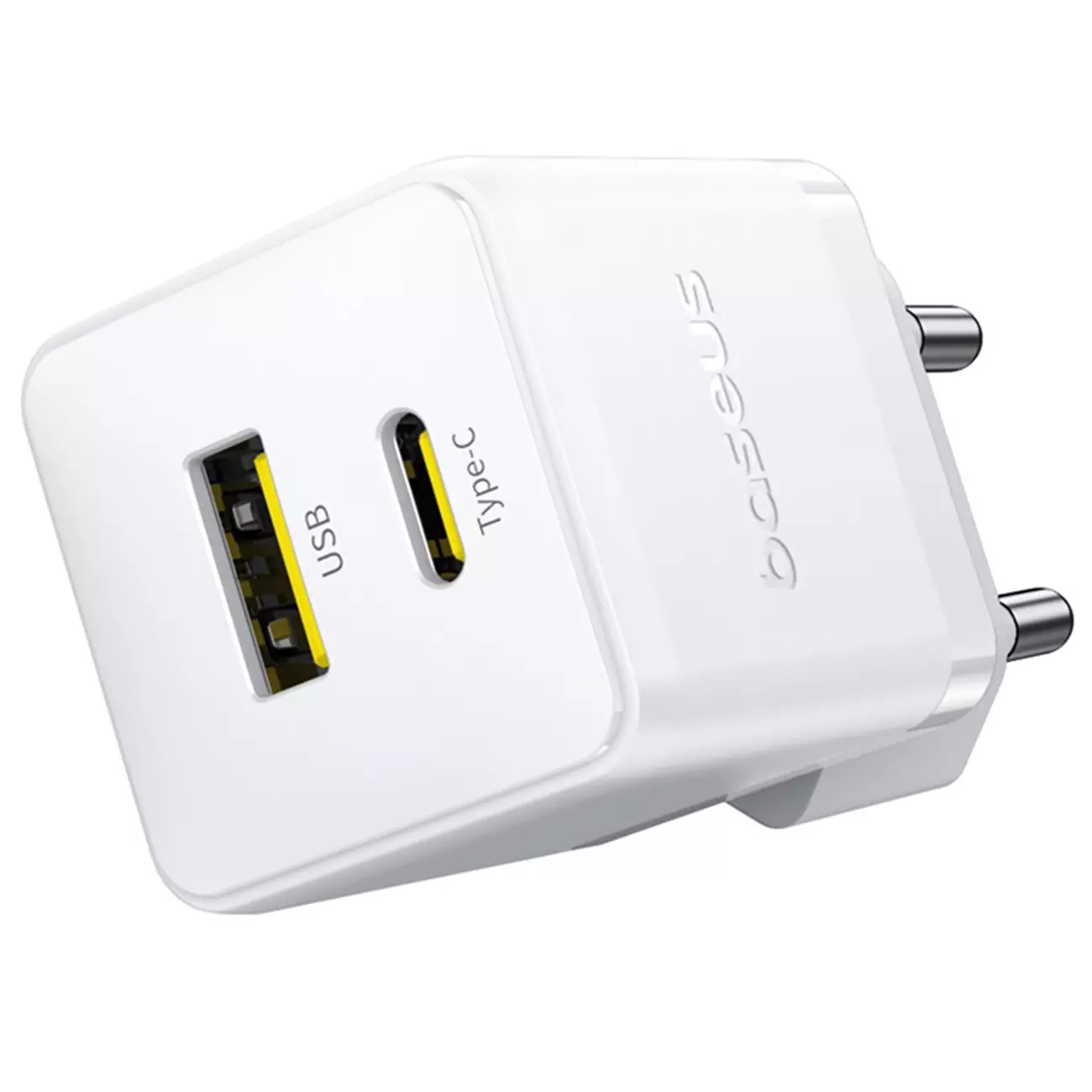 شارژر دیواری 20 وات فست شارژ Type-C و USB بیسوس با کابل دو سر تایپ سی CCZC20UE