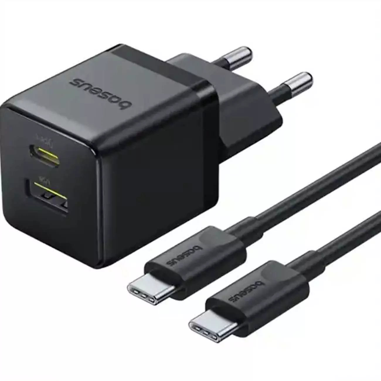 شارژر دیواری 20 وات فست شارژ Type-C و USB بیسوس با کابل دو سر تایپ سی CCZC20UE