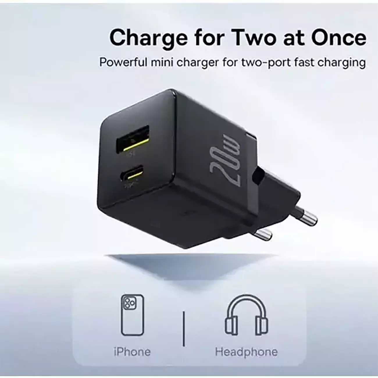 شارژر دیواری 20 وات فست شارژ Type-C و USB بیسوس با کابل دو سر تایپ سی CCZC20UE