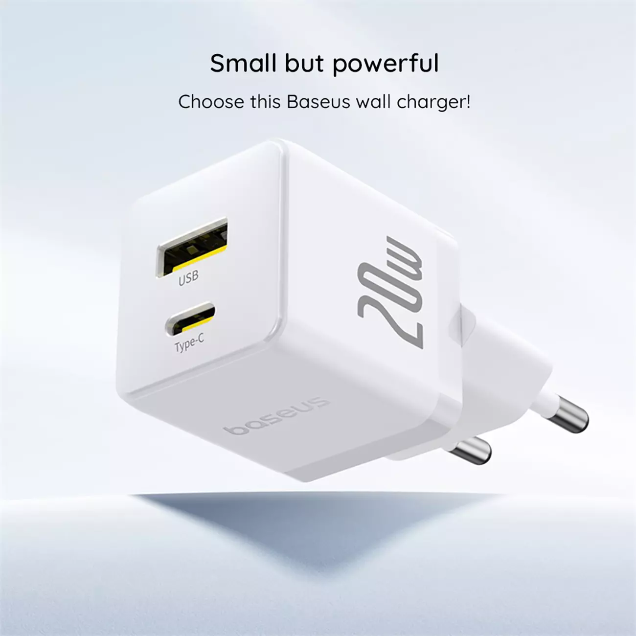 شارژر دیواری 20 وات فست شارژ Type-C و USB بیسوس با کابل دو سر تایپ سی CCZC20UE