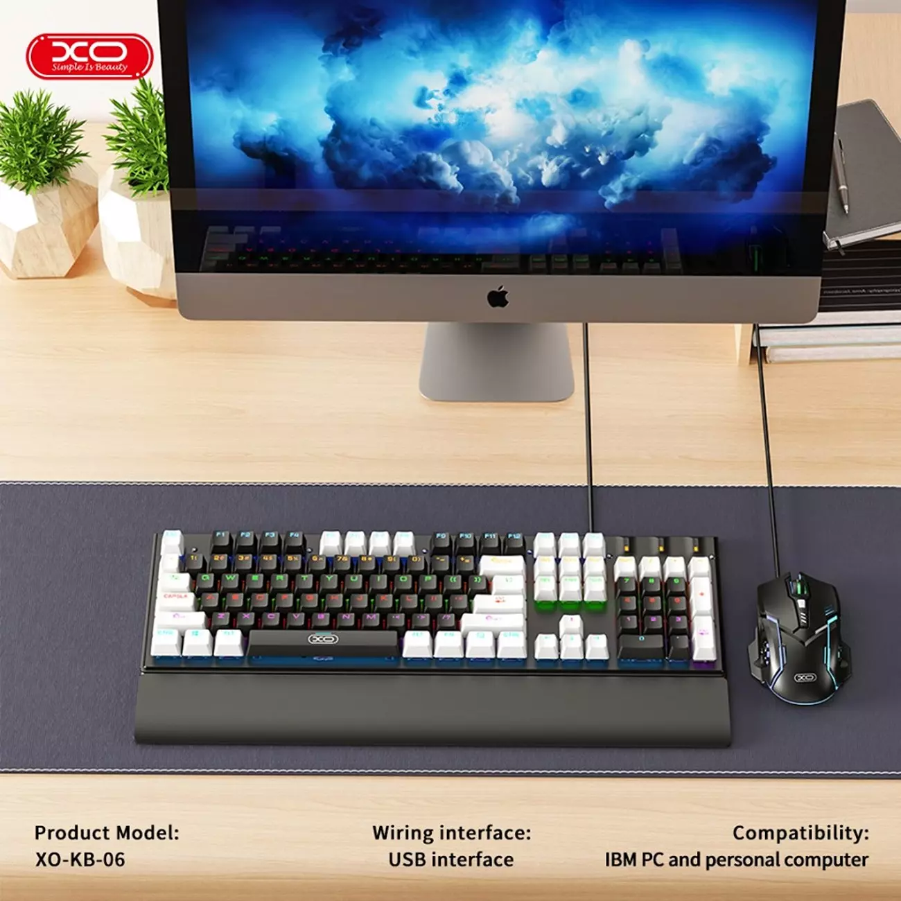 ست گیمینگ موس و کیبورد سیمی با نورپردازی RGB ایکس او KB-06